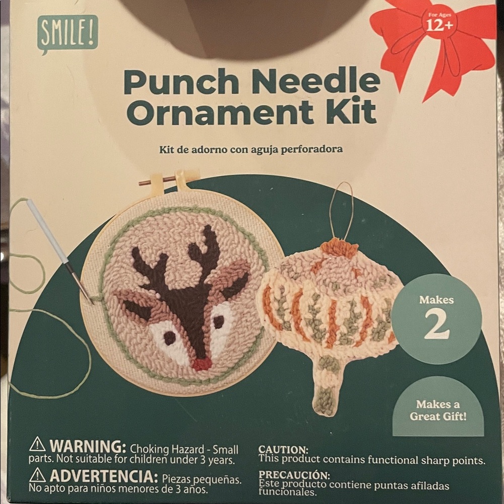 Reindeer and ornament punch needle kit- makes 2
